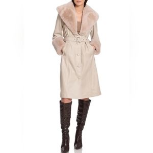 NWT AVEC LES FILLES | Faux-fur Trimmed Faux-leather Trench Coat